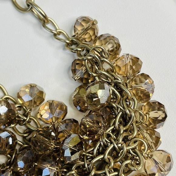 Vintage Gold Tone Crystal Beads Statement Bib Necklace Shimmery Dramatic Party - Picture 4 of 8